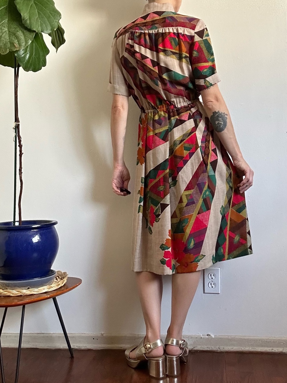 Vintage Colorful Geometric Shirt Dress - Picture 3 of 8